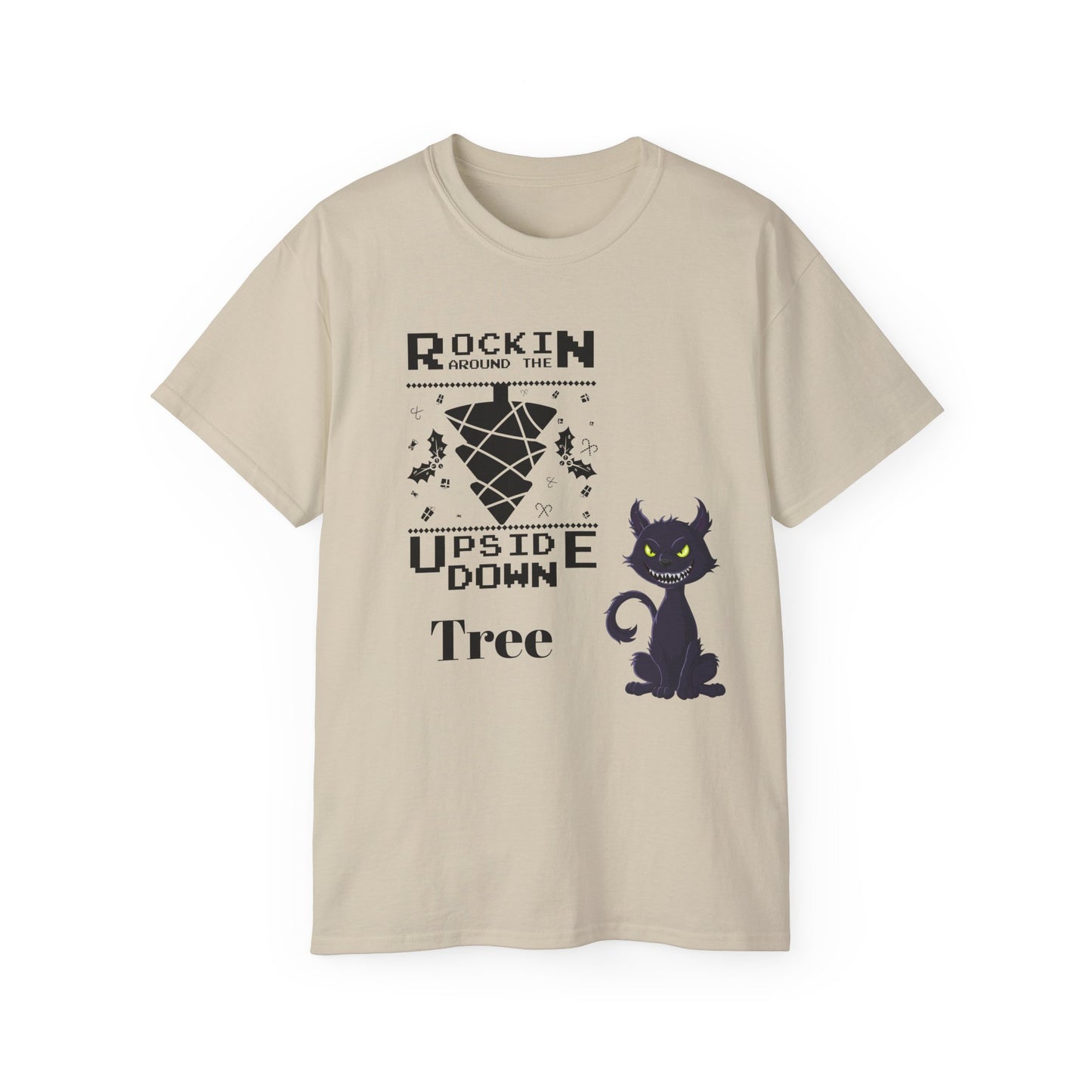 Cat Unisex Tee - Rockin Around the Upside Down Tree Design