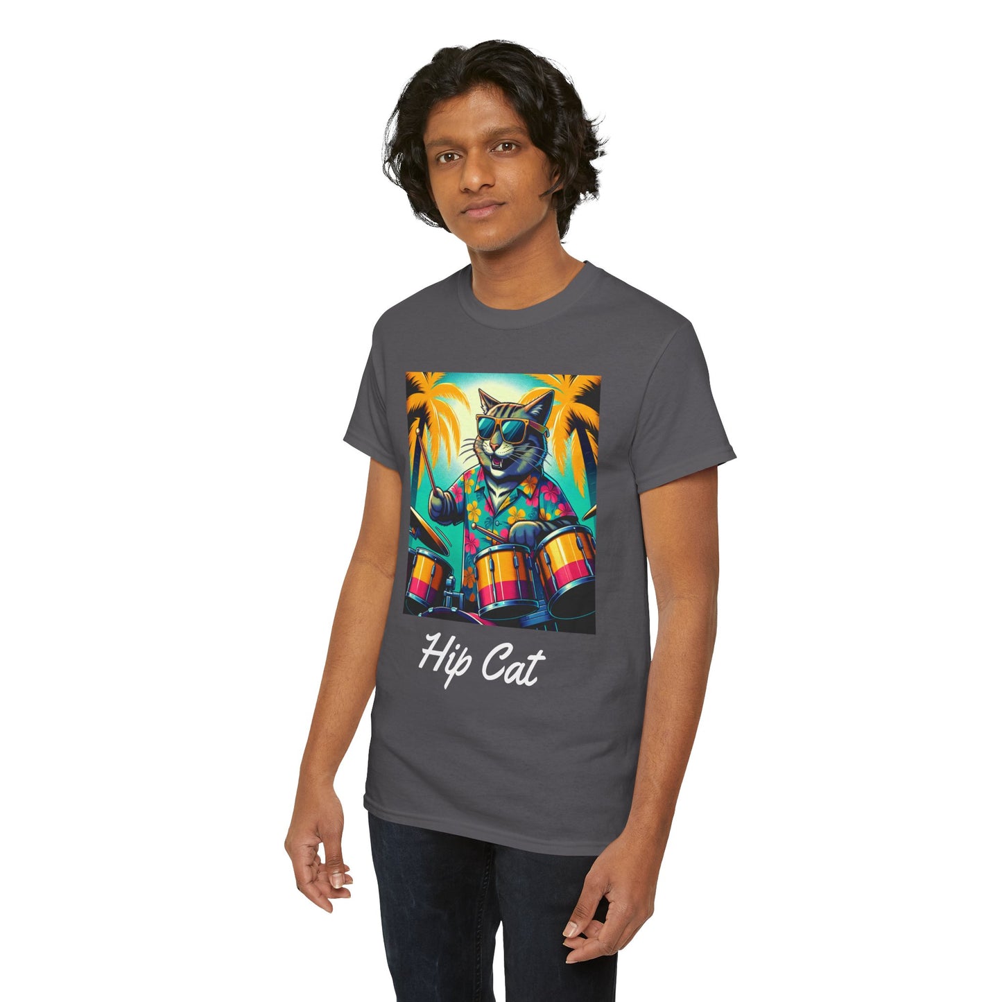 Hip Drummer Cat T-Shirt - Funny Music Lover Tee
