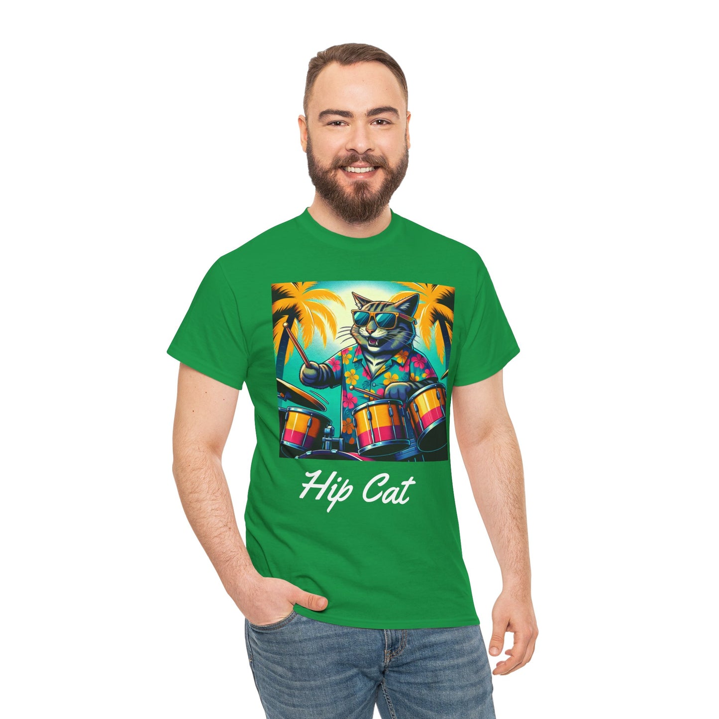 Hip Drummer Cat T-Shirt - Funny Music Lover Tee
