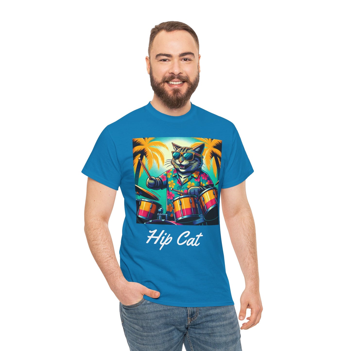 Hip Drummer Cat T-Shirt - Funny Music Lover Tee